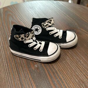 Converse baby high tops size 5 black white leopard